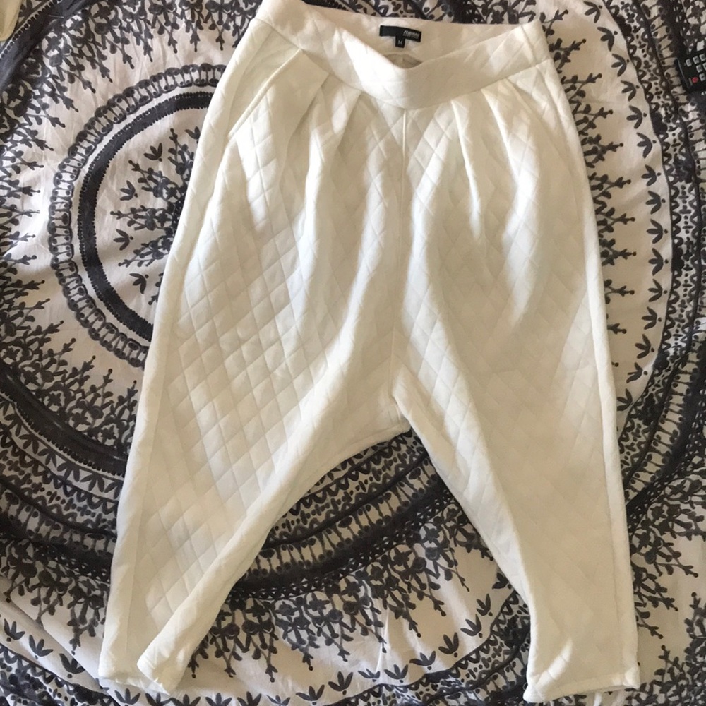 White quilted fleece drop crotch pants